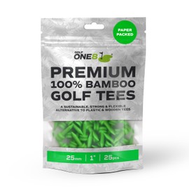 Golf One8 Green Golf Tees , 1 Inch - 25mm ,25 Tees , Premium 100% Bambo Green Golf Tees , 100% Bamboo , 100% Sustainable , 100% Biodegradable