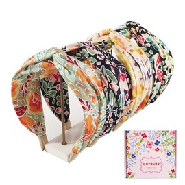 Paquete de 4 diademas anchas con estampado floral y nudo cruzado para mujer, bandas para el cabello anudadas a la moda, clásicas