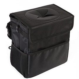 Luckybay Car Trash Can, Car Trash Bag with Lid Hanging with Storage Pockets Collapsible and Portable Car Garbage Bin (3.2 Gallon Extra Large)