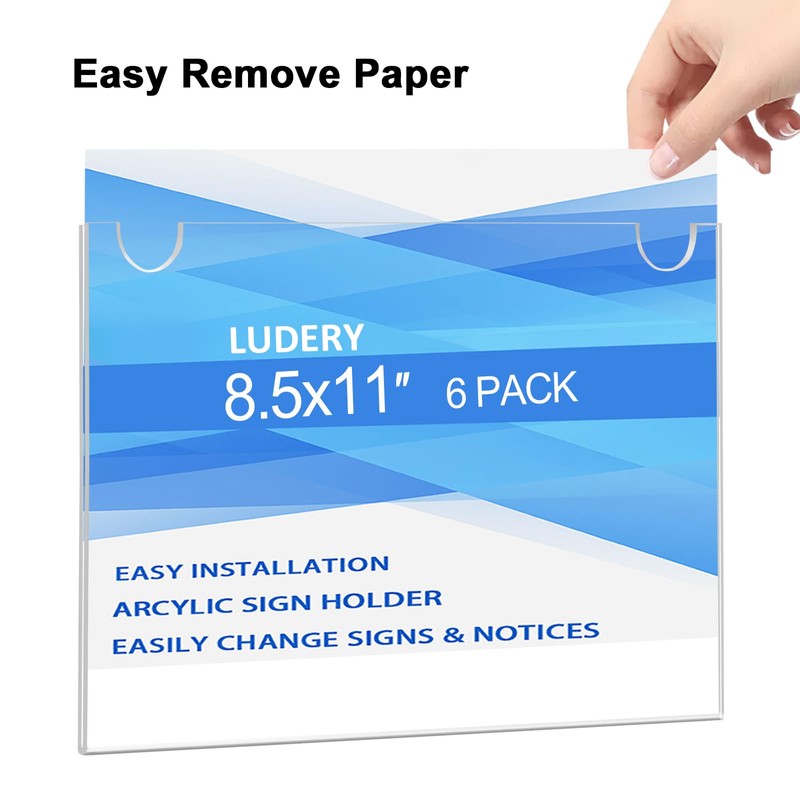 Acrylic Sign Holder 11x8.5 Horizontal, Wall Mount Document Holder, Clear
