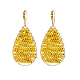 Winssigma Turquoise Teardrop Earrings, Boho Colorful Beads Gold Hoop Earrings for Women Bohemian Jewelry(Yellow)