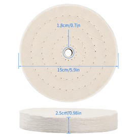 Shengxi 6 Inch Cotton Buffing Polishing Wheel 2 Pcs White Fine Cotton Extra Thick (70 Ply) with 1/2" Arbor Hole for Bench Grinder Buffer Polisher