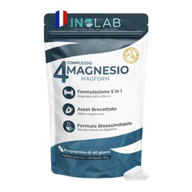 INOLAB Magnesio Completo 1980mg + B6 | 4 Forme Sinergiche: Magnesio Bisglicinato, Malato, Vegetale, Taurina Chelata | Alta Assimilazione e Tolleranza | 120 Capsule Senza Magnesio Marino