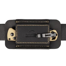 Topstache Horizontal Carry Leather Sheath for Belt, Natural Leather with Elastic Band EDC Knife Holster, Everyday Carry Pocket Organizer,Black