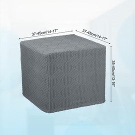 sourcing map Stretch Ottoman Cover Stripe Square Ottoman Slipcover with Elastic for Foot Stool Living Room Bedroom Fit Length 37-45cm / 14"-17", Small, Deep Gray