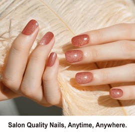 DANNI & TONI Semi Cured Gel Nail Strips Copper Brown Cat Eye Gel Nail Wraps Gift for Woman |Cocoa Glint