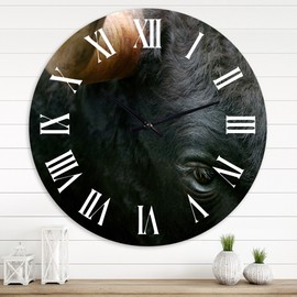 Designart 'Fighting Bull Head Close-Up Of Eye' Farmhouse wall clock - 36 in. high, 36 In. Wide