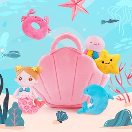 OUOZZZ Baby Mermaid Toy from 1 2 3 Years - 6 Pieces Plush Mermaid Doll Plush Toy Play Set with Sound, Children's Toy Baby Gifts for Girls Boys 28 cm