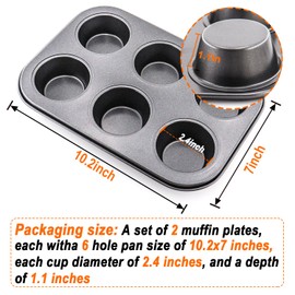 DRAONGYE 2 Packs Square Muffin Baking Pan, Premium Steel Muffin Pan for Baking, Nonstick Cupcake Tin Cheesecake Pans, Bakeware Muffin Top Pan (12 Cups, Black Grey)