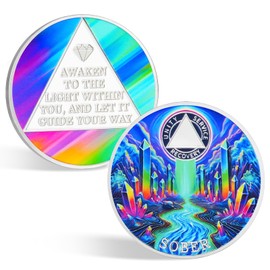 CHURYUML Colorful Crystal Sobriety Coin - Affirmation AA Coins Recovery Medallions, Sober Chip with Token Capsule, Inspirational Sobriety Gifts for Anniversary Month & Year for Men & Women in Recovery