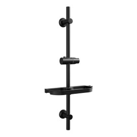Görbach Black Shower Set Stainless Steel Shower Rail with Shower Head Holder and Shower Shelf Shower Rail 70 cm Wall Rail with Variable Wall Fixings for Variable Adaptation to Existing Drill Holes