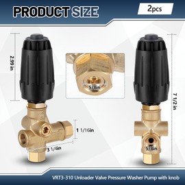 Threlaco 2 Pcs Pressure Washer Unloader Pressure Washer Unloader Valve, Black Spring,10.5 Max Gpm (40 L/min), 3/8" F Outlet(Vrt3-310)