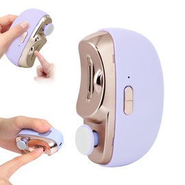 Automatic Nail Clipper Electric Nail Trimmer Polisher 3 in 1 Portable Fingernail Cutter with Light 2 Speeds File Nail Clip Storage Rechargeable Safety Trimmer for Seniors Adults Kids Baby (Purple)