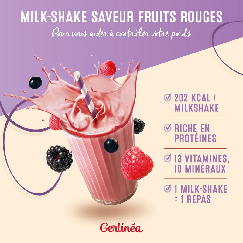 Gerlinéa Drink Milkshake Flavour Red Fruits - Protein Rich Meal