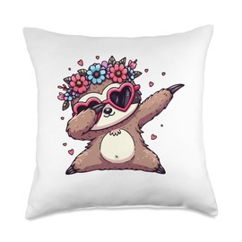 Sloth Heart Shape Sunglasses Dabbing Dance Lover Throw Pillow