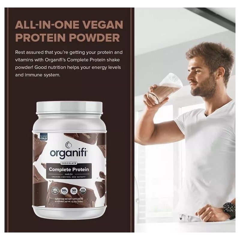 Organifi Complete Protein Chocolate Flavor- Organic Vegan Plant Based- 30