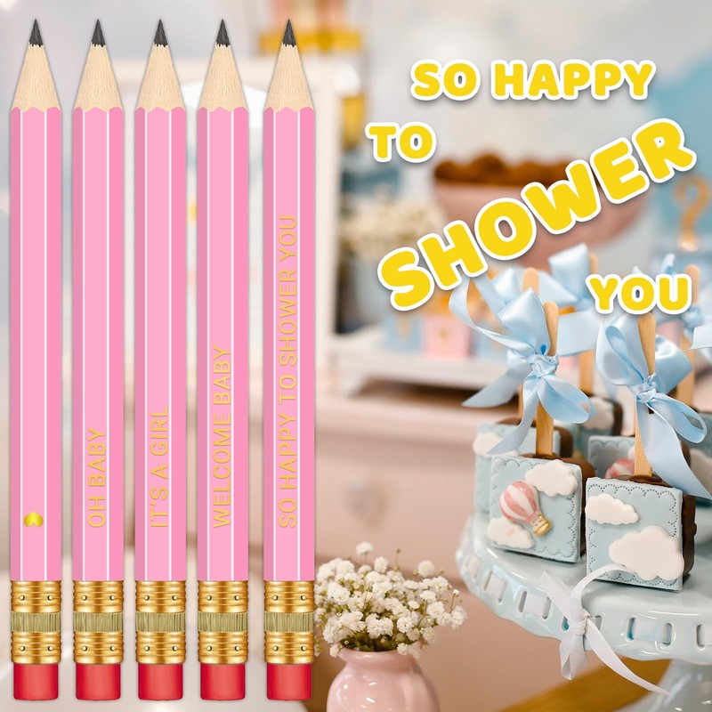 Vusnud 50Pcs – Baby Shower Sharpened Half Pencils with Erasers,