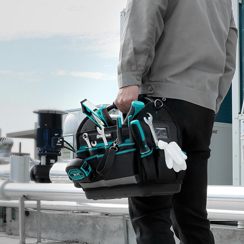 DURATECH 12 Inch Tool Tote with Waterproof Hard Bottom, Electrician