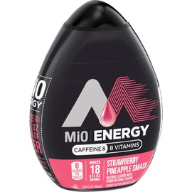 MiO Energy Strawberry Piña Smash Potenciador de agua líquida, cafeínado, botella de 1.6 fl oz – 2 unidades