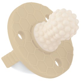 Soothipop Silicone Pacifier Teething Toys for Babies 0-6 Months 12, 18 Months - Pacifier Shaped Baby Teether, Soft Teething Pacifiers for Babies Baby Teething Relief Round (Beige)