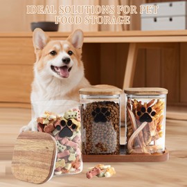 Dog Treat Container airtight Treats jar for countertop Closet Dog Food Storage 3 Jars with Tray Great for organizing pet Dogs Cats Birds Animal Food Treats Snack Khaki Bar