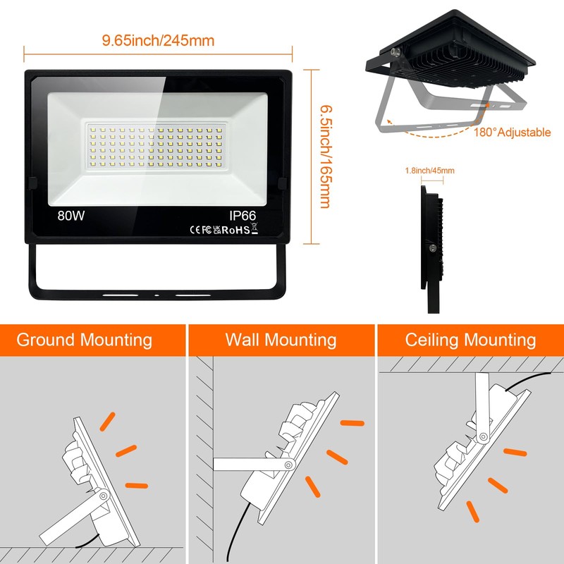 monococo LED Outdoor Flood Lights 80W 3Pack,Upgraded 8000LM Super Bright