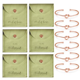 DHQH 6 Pcs Jewelry Bag Bridesmaid Bracelet Gifts, Set of 6 Microfiber Small Drawstring Bags with Bridesmaid Knot Bracelets, Bridal Party Favors (Green)