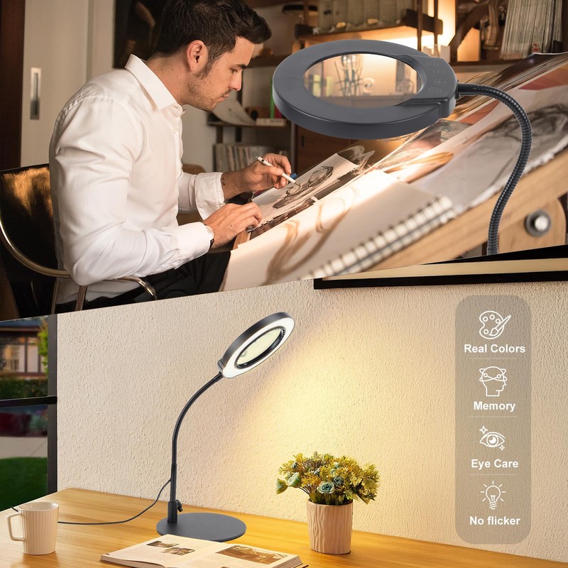 HISUEKIG 10X Magnifying Glass with Light and Stand, 5 Color