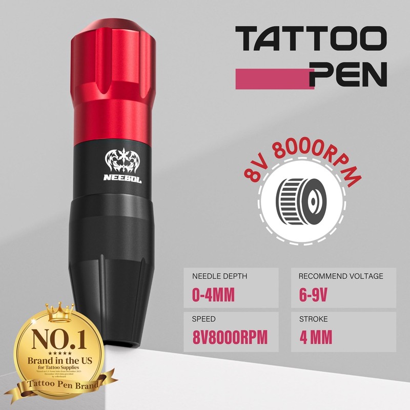 Neebol 2PCS 1600mAh Batteries Tattoo Gun,Wireless Tattoo Kit for Beginners