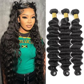 Brazilian Loose Deep Wave Bundles Human Hair(18 20 22 Inch)10A Grade Human Hair Bundles Loose Wave 100% Unprocessed Human Hair 3 Bundles Hair Extensions for Black Women Natural Color
