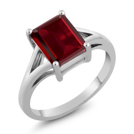 Gem Stone King 925 Sterling Silver Red Garnet Solitaire Engagement Ring For Women (2.61 Cttw, Emerald Cut 9X7MM, Gemstone January Birthstone, Size 6)