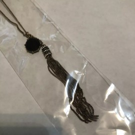 Mia Collection Tassel Pendant Necklaces Long Chain and earring set black stone