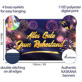 Alles Gute Zum Ruhestand Banner 150 x 90 cm - Rente Gut Alles Gut Garland - Finally Retirement Decoration - Vivid Digital Print - 110 Denier Polyester - Double Stitching (Blue)