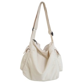 KlaOYer Canvas Messenger Bag Large Hobo Bag Crossbody Shoulder Bag Tote Bag with Pocket for Women and Men (White 2)