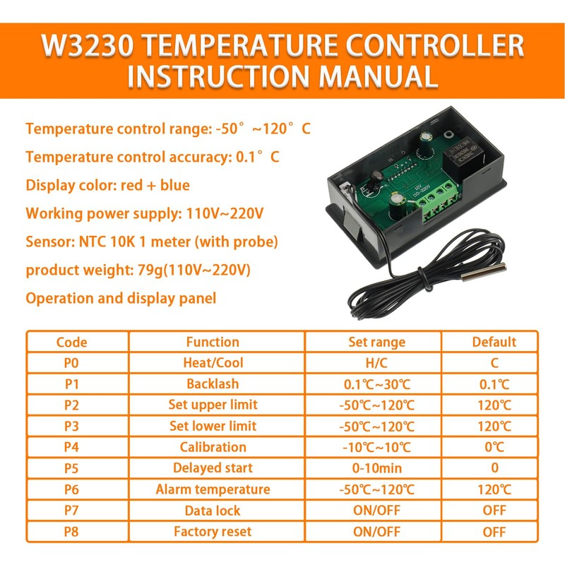 HUAREW W3230 AC 110V-220V 20A Digital Temperature Regulator, Digital Display