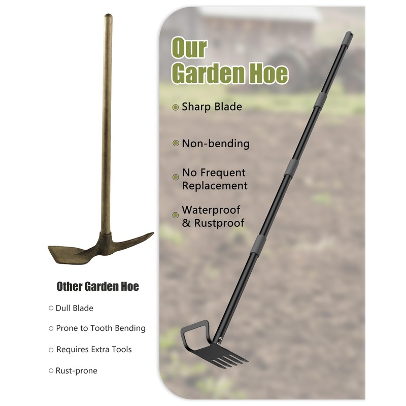 Garden Hoe, 60 Inch Adjustable 2-in-1 Hoe Garden Tool, Sharp