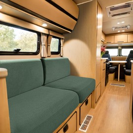 SYLC Covers for Caravan Upholstery, Jacquard, Non-Slip Motorhome Seat Covers, with 2 Bands, Sofa Seat Cushion Cover for Caravan Upholstery, Protective Cover (Green, W 130-160 cm, D 60-90 cm)