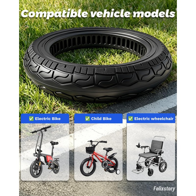 Felixstory 14x2.5 Inch Solid Tire, No more Flat, Fit for