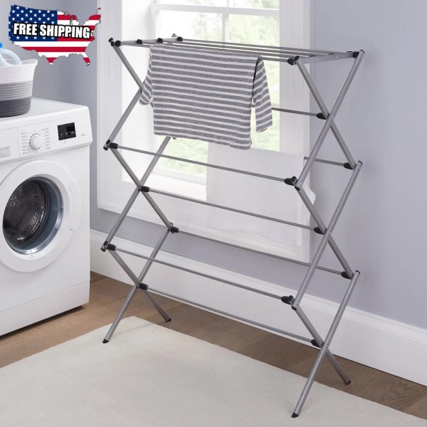 Imported Mainstays Oversized Collapsible Steel Laundry Drying Rack, Silver