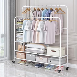 Garment Rack for Hanging Clothes Rack Heavy Duty Portable with Bottom Metal Shelf Drying Coats Shirt rolling  rack clothes rack Laundry Room Shoe Hangable springtok - Colour: Gold