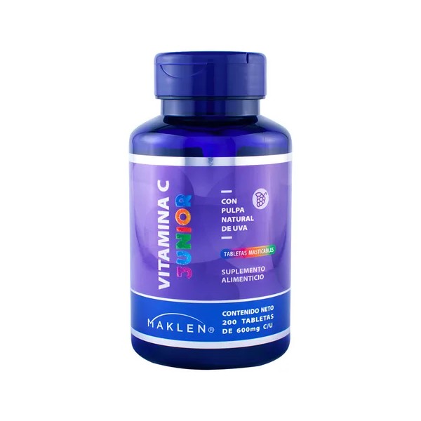 Vitamina C Junior | 200 Tabletas Masticables Uva | Maklen