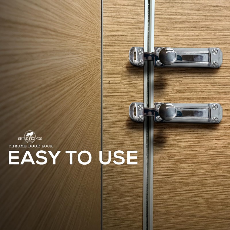 Polished Chrome Sliding Door Lock, Heavy-Duty Steel Door Bolts for