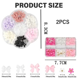 WUSJCOF 2 Boxes Nail Art Charms Nail Charms Bows for Nails 3D Three-Dimensional Bow Nail Art Decoration Resin Flowers Gemstone Nail Decoration Accessories