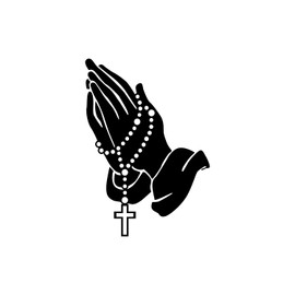 Vinyl Wall Art Decal - Praying Hands with Rosary Beads - 5.5" x 8" - Inspirational Religious Bumper Sticker for Cars Window Makeup Notebooks Laptops Mugs Bedroom Mirror Decor (Black)