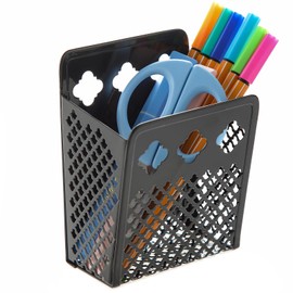 zeyce Magnetic Pen Holder, Mesh Metal Strong Magnet Dry Erase Marker Holder Pencil Organizer Small Items Basket for Refrigerator, Whiteboard, Locker Accessories-Black