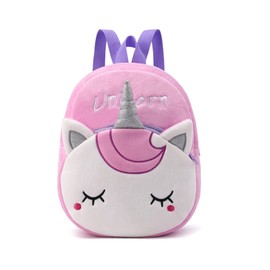 BEFUNIRISE - Mochila pequeña para niños y niñas, linda y suave de felpa con dibujos animados para niños de 2 a 6 años, Unicornio púrpura, Una talla, Mochila linda