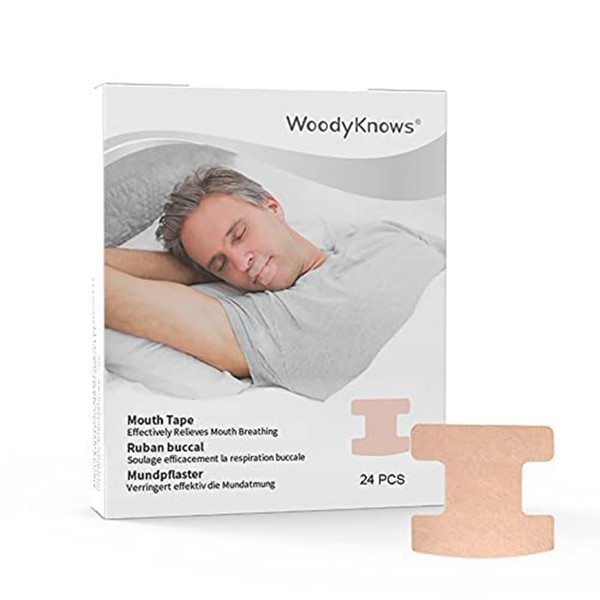 WoodyKnows Mouth Band, Anti-Snoring Mouth Strips for Deep Sleep, Developing the Habit of Nasal Breathing, Maintaining Natural Face Shape (Medium Strength, Original Model, 24 Pieces)