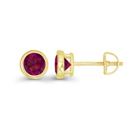 Yellow Gold Plated 925 Sterling Silver 4mm Round Bezel Set Created Ruby July Birthstone Screwback Stud Earrings