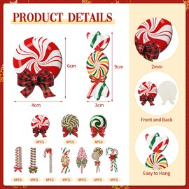 60 Pcs Christmas Candy Ornaments Candy Cane for Christmas Tree Ornaments Lollipop Hanging Ornaments Wood Candy Decorations Red and White Christmas Ornaments Xmas Peppermint Cutouts (Vivid Style)