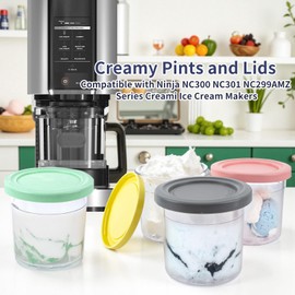 4 Pack Ice Cream Containers Compatible with Ninja NC300 NC301 NC299AMZ Series Ice Cream Makers, Reusable Ice Cream Pints and Lids Replacement Parts Fit for Ninja Creamy